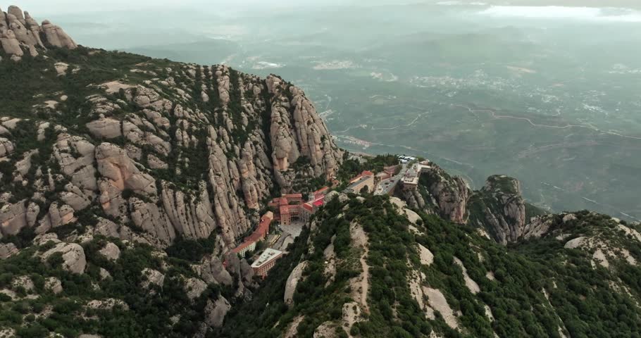 Sacred Heights: Aerial View of Santa Maria de Montserrat in Barcelona. High quality 4k footage