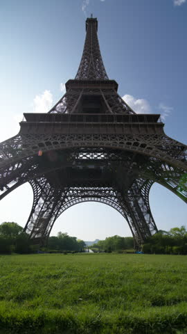 Timelapse video of the Eiffel Tower architecture in Paris. A place for lovers in the capital of France, romantic travel in Europe.