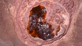 An aerial view of vivid red and yellow acid pools surrounded by mineral deposits in Ethiopia Dallol geothermal region - Powered by Shutterstock - Get 15% off with code: PIKWIZARD15