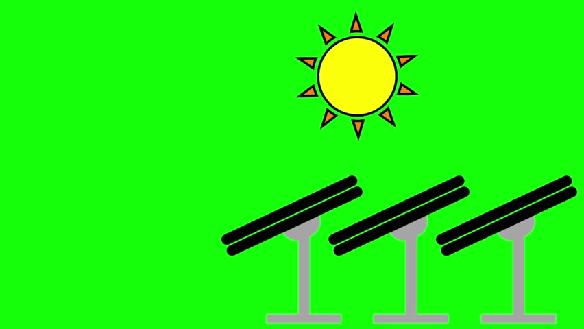 Animation of several solar panels and the sun as a concept for the use of solar power. An environmentally friendly alternative source of electricity.