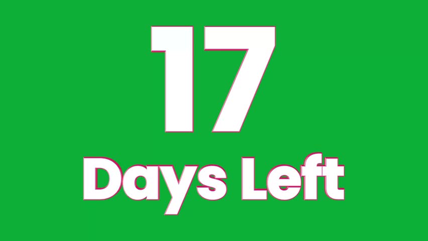 17 days left, 3D text logo rotation animation on green screen background