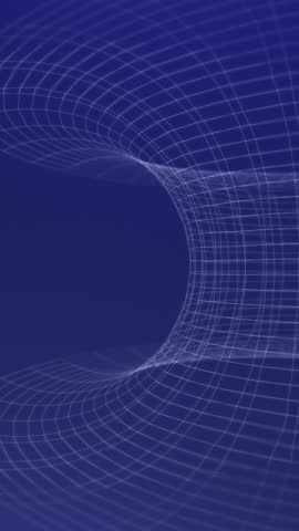 A blue abstract image featuring a wireframe tunnel or structure, with a strong focus on geometry and perspective. The background is a solid blue.