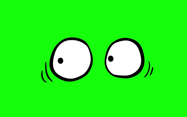 Animated cartoon eyes looking around and shaking on green chroma key background, funny dynamic expression.
