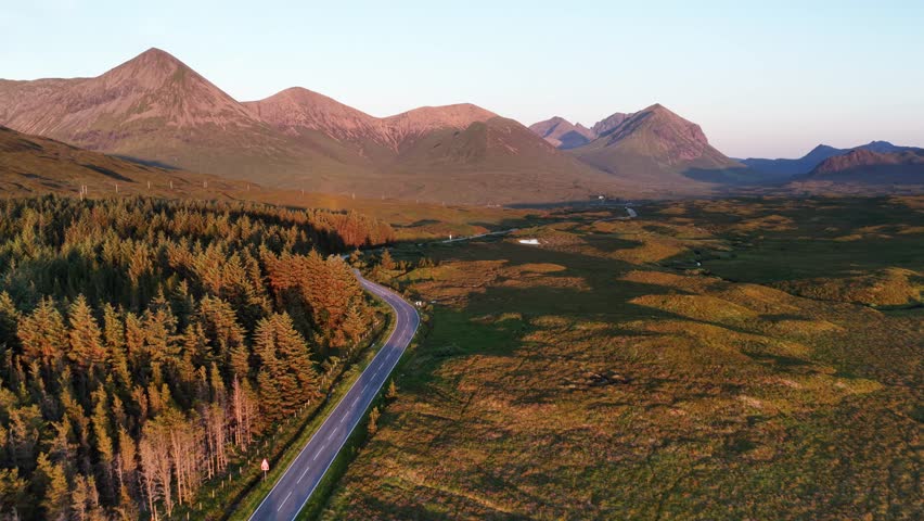 Breathtaking aerial view of the Isle of Skye in Scotland showcasing its stunning landscapes and winding roads