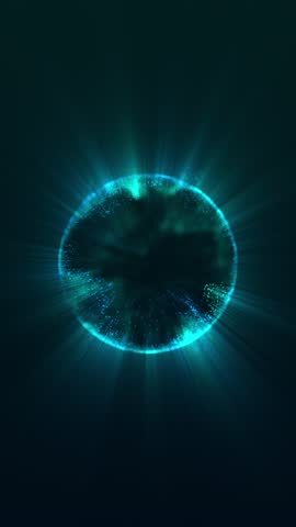 A mesmerizing digital art piece showcasing a luminous sphere in shades of blue and teal against a dark backdrop, radiating with light.