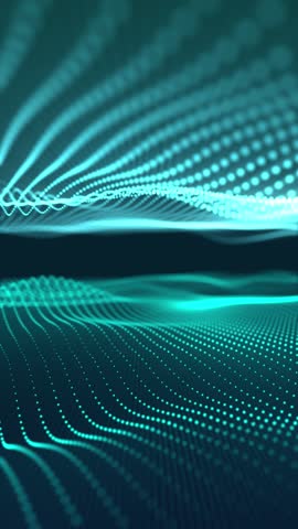 Abstract digital landscape featuring flowing, glowing dots creating a wave-like pattern in shades of teal and blue.