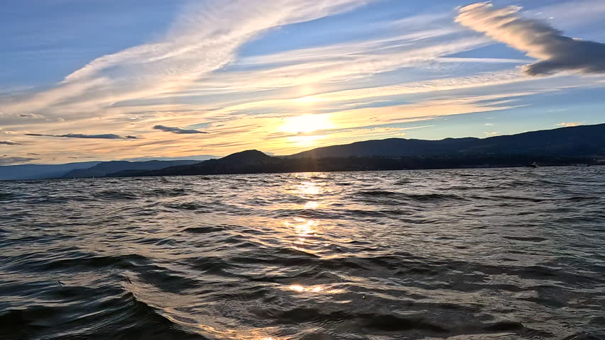 Lake water with mountain and clouds at sunset
