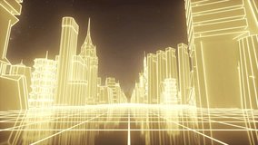 Futuristic Neon Cityscape With Glowing Yellow Wireframe Skyscrapers at Night - Powered by Shutterstock - Get 15% off with code: PIKWIZARD15