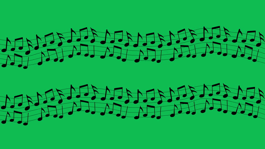 Abstract music notes seamless loop animation with flowing line effect on green screen. 4K animated perfect for music overlays, motion graphics, and video editing.