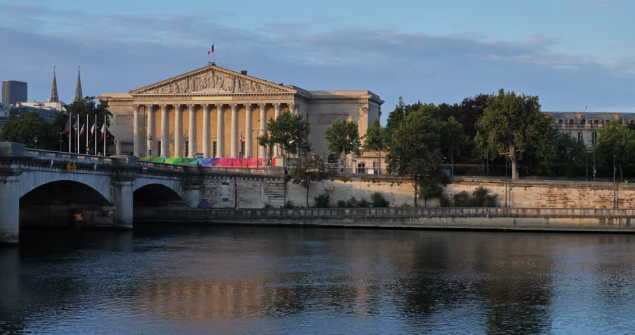 Front of the french National Assembly and the river Seine, Paris, France