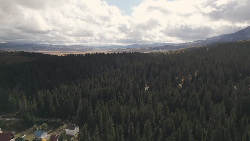 Aerial video unveils an evergreen forest located on the slopes of Durmitor mountain in northern Crna Gora.