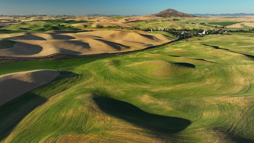 Aerial view of the farmland in the Palouse region of Washington State.	