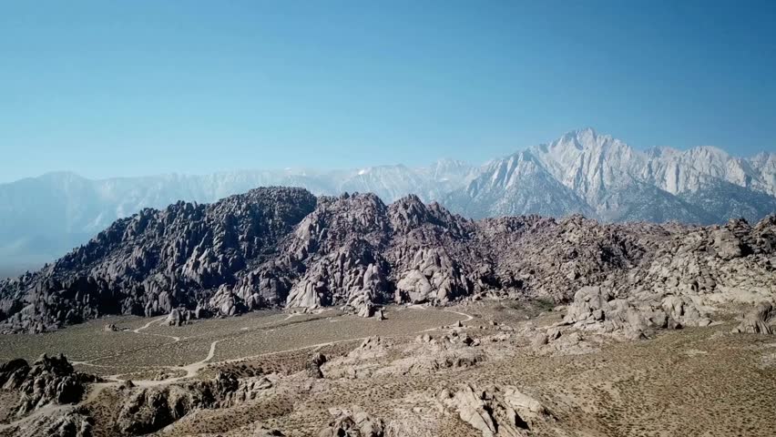 Aerial view of the sierra nevada mountains and desert landscape in california