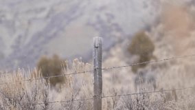 Barbed wire fence post in a rural field on a cold winter day - Powered by Shutterstock - Get 15% off with code: PIKWIZARD15