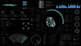 Motion graphic of Blue digital brain with head up display (HUD UI) panel and futuristic technology abstract background artificial intelligence and assistant machine learning alpha channel included - Powered by Shutterstock - Get 15% off with code: PIKWIZARD15