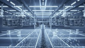 Modern Data Technology Center, server racks are located in large storage. Animation visualization of data flow and Internet traffic on the server. Digitalization of artificial intelligence and the Int - Powered by Shutterstock - Get 15% off with code: PIKWIZARD15