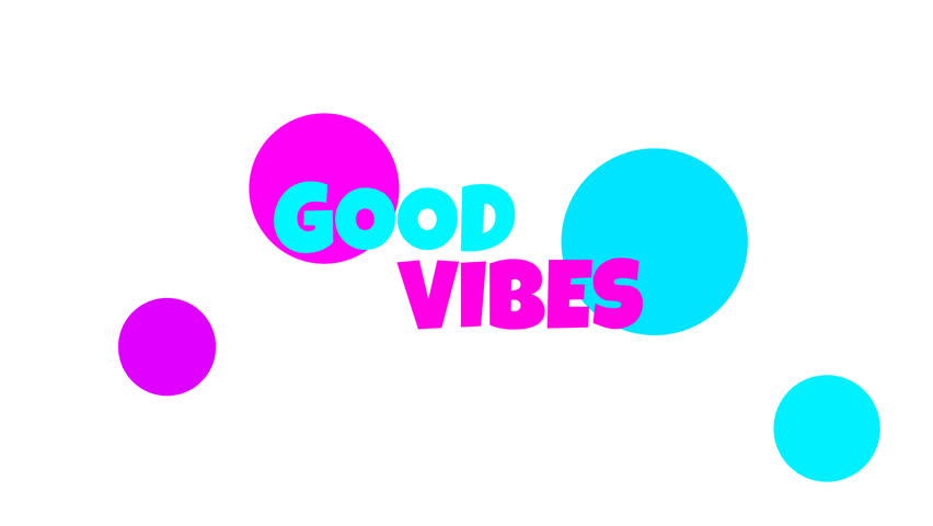 An animated "Good Vibes" text with colorful abstract shapes. This transparent alpha channel video is perfect for creating a positive, upbeat, and energetic mood.
