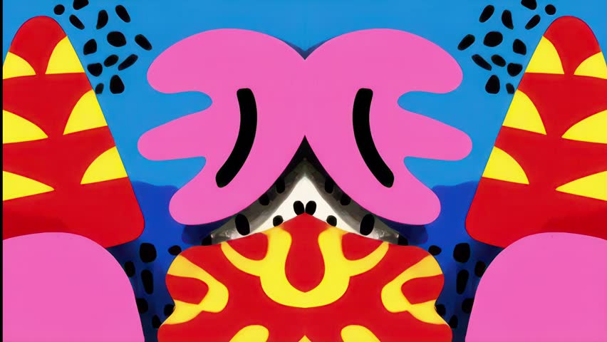 Expressive hand-drawn tribal loop with psychedelic ornamental shapes, folk textures, and abstract geometric patterns in colorful, playful motion. Ideal for VJ loops