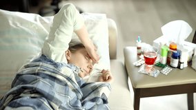 Sick Person Lying In Bed With Thermometer, Ill Female Touching Her Forehead, Feeling Unwell With Fever And Headache, Seasonal Sickness, Home Sickness, Viral Infection, Common Cold Symptoms Respiratory - Powered by Shutterstock - Get 15% off with code: PIKWIZARD15