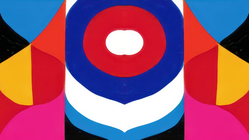 Colorful animated tribal-inspired pattern with symbolic ornamental loops, lively folk-pop textures, and funky psychedelic designs. A modern abstract visual