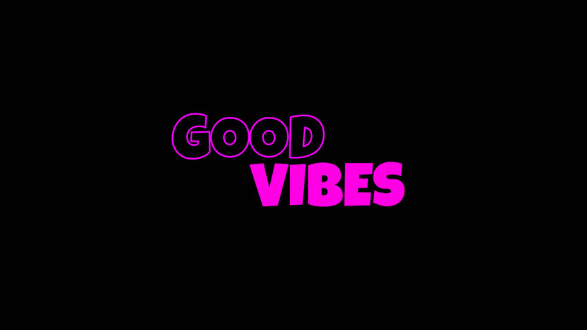 An animated "Good Vibes" text with a modern neon glow effect. This transparent alpha channel video is ideal for creating a positive, upbeat, and energetic mood.