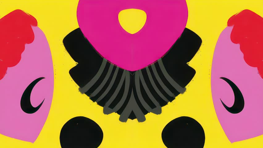 Playful tribal-inspired animation featuring colorful ornamental shapes, bold folk-pop patterns, and expressive hand-drawn textures. A vibrant abstract loop designed for modern creative motion graphics