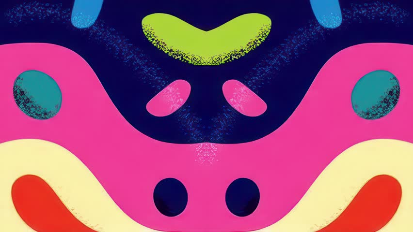 Playful abstract tribal-inspired animated loop with hand-drawn folk textures, symbolic ornamental shapes, and expressive colorful patterns.