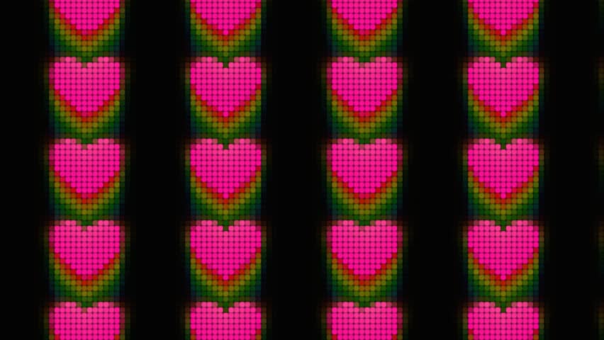 Seamless 4K Loop animation of Abstract 8 bit Heart pattern Made of Dots, Romantic Animation pixel art abstract Valentine's Day, Futuristic LED-Style Background for Events, Love Themes, Visual Effect