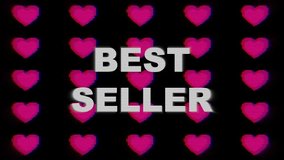 4k animated banner - Glitch heart pattern in pink and blue on black with Best Seller Text. Retro 80s, Y2K style, pixel distortion. Modern 90s, 2000s, y2k social media graphic, banner, advertisement - Powered by Shutterstock - Get 15% off with code: PIKWIZARD15