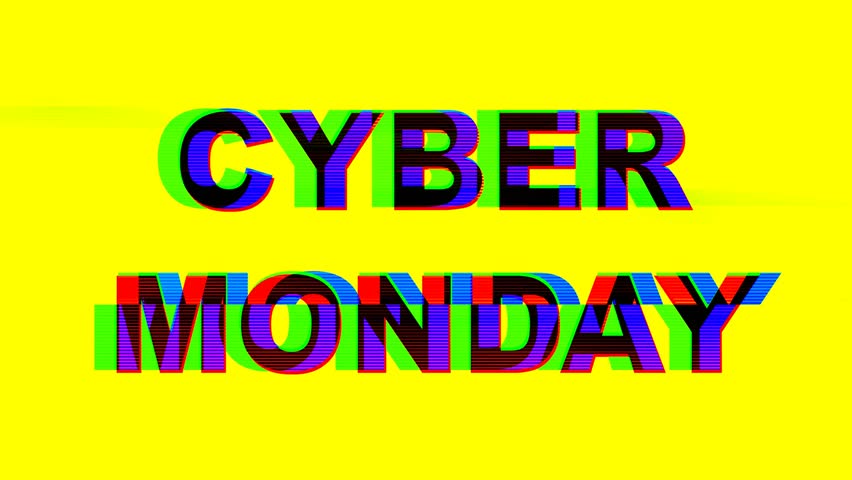 4k Loop animation of Cyber Monday Glitch text on Yellow background, vibrant 90s design. Retro style, neon distortion. Sale banners, online shopping, digital marketing, modern 90s Y2K creative visuals - Powered by Shutterstock - Get 15% off with code: PIKWIZARD15