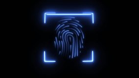 Futuristic neon blue fingerprint scanner with glowing lines and a play button in the center, representing security and technology. - Powered by Shutterstock - Get 15% off with code: PIKWIZARD15