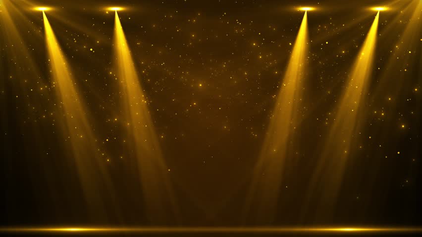 Awards stage background with moving golden particles spotlights luxury blue light streak. Particle luxury for ceremony. stage . Perfect to use for New Year, awards ceremony or fashion show background