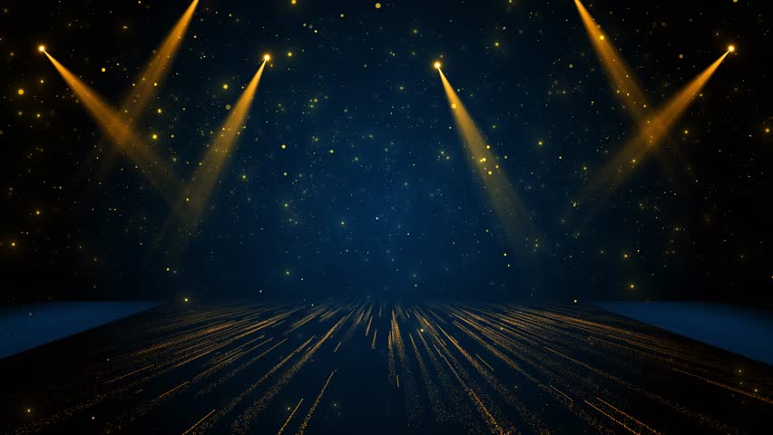 Golden podium particle rays sparkling lights. Award Ceremony Concept. video background animation, for award ceremonies or presentations Abstract award background with golden particles. Countdown