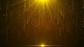 Luxury golden particle rain falling. golden awards particle stage Elegant particle light, for evening parties, stages, celebrations, awards, ceremony, wedding stage party celebration 3D presentations - Powered by Shutterstock - Get 15% off with code: PIKWIZARD15
