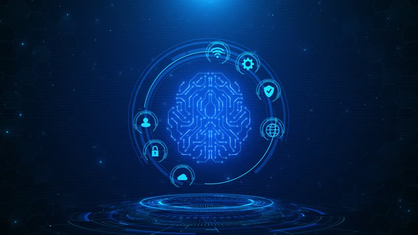 Futuristic HUD Ai chatbot machine learning technology ai assistance circuit board abstract background digital robot brain logo circle big data network connection background. Matrix big data processing - Powered by Shutterstock - Get 15% off with code: PIKWIZARD15