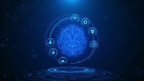 Futuristic HUD Ai chatbot machine learning technology ai assistance circuit board abstract background digital robot brain logo circle big data network connection background. Matrix big data processing - Powered by Shutterstock - Get 15% off with code: PIKWIZARD15