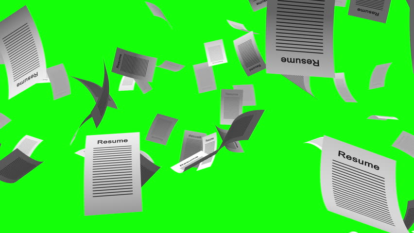 Flying Resumes and CV Documents on Green Screen