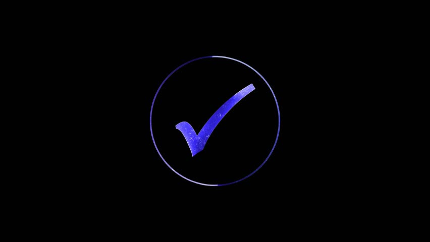 Neon Tick mark blue color correct yes select saber animation with black background.