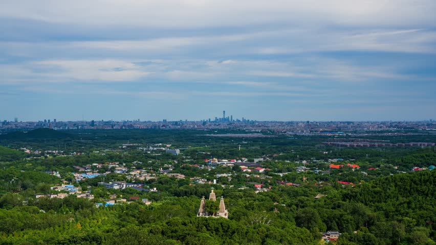 Beijing, China - 26th August 2022 - panorama of Beijing city from fragrant hills park