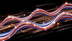 Patriotic wavy ribbons with stars and golden light trails on a dark background. - Powered by Shutterstock - Get 15% off with code: PIKWIZARD15