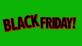 Bold animated red and black text "BLACK FRIDAY!" on a green screen. Perfect for sales, marketing campaigns, and shopping promotions. - Powered by Shutterstock - Get 15% off with code: PIKWIZARD15