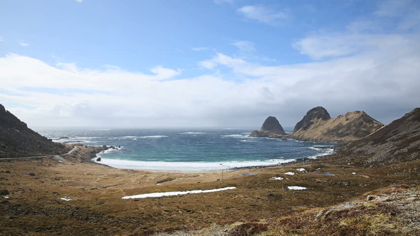 Panoramic view of coastline Lofoten Norway