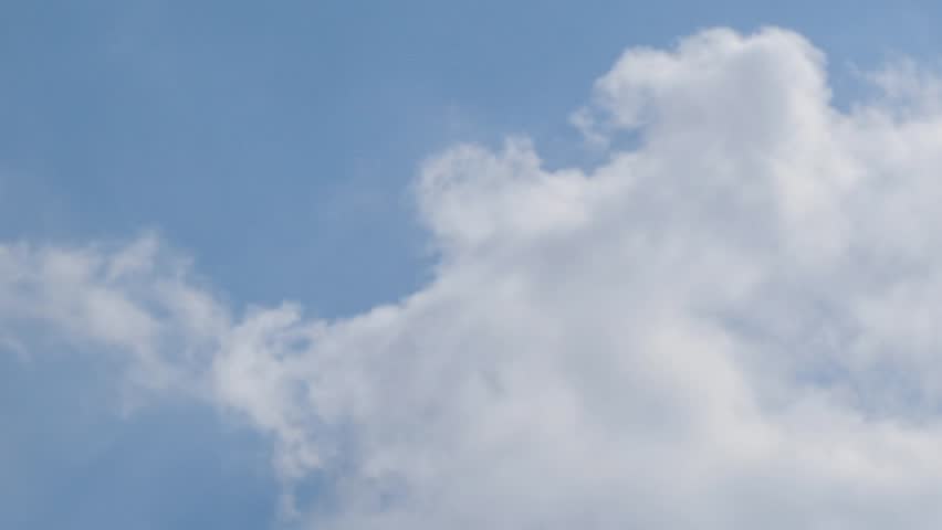 Sky timelapse. White clouds changes shape in cloudy space. Cloudscape in air time lapse. Change weather concept. Natural background. FullHD footage.