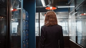 Back view businesswoman walking hall modern center closeup. Elegant woman manager hurrying on office work. Successful lady employee going at corridor contemporary building. Busy corporate professional - Powered by Shutterstock - Get 15% off with code: PIKWIZARD15