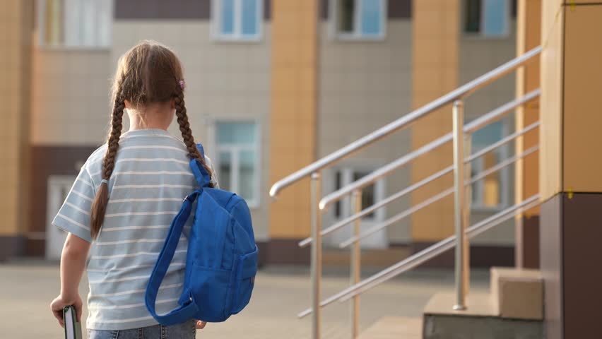 little schoolgirl student goes school backpack, hand little schoolgirl book, girl child kid pussies goes school, children school education student, children responsible work themselves, daughter