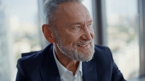 Wealthy executive thinking on success sitting light corporate workplace closeup. Portrait senior businessman sitting modern office in elegant suit. Bearded employee pondering creative business ideas. - Powered by Shutterstock - Get 15% off with code: PIKWIZARD15