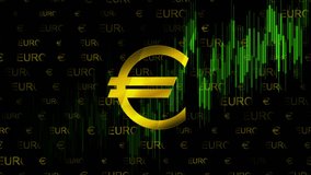 Golden euro symbol with green financial chart on dark background, market growth and economy. Seamless looping motion design. Video animation Ultra HD 4K 3840x2160 - Powered by Shutterstock - Get 15% off with code: PIKWIZARD15