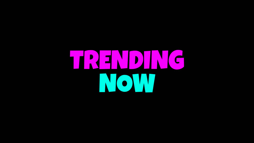 A dynamic neon text animation reading "TRENDING NOW". Perfect title or overlay for social media, news, and viral topics. Alpha channel included.