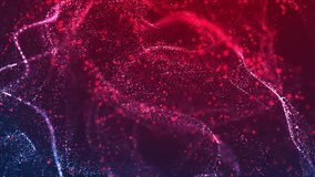 Dynamic abstract particle wave with glowing red and blue dots, suitable for technology, science, or futuristic backgrounds. - Powered by Shutterstock - Get 15% off with code: PIKWIZARD15