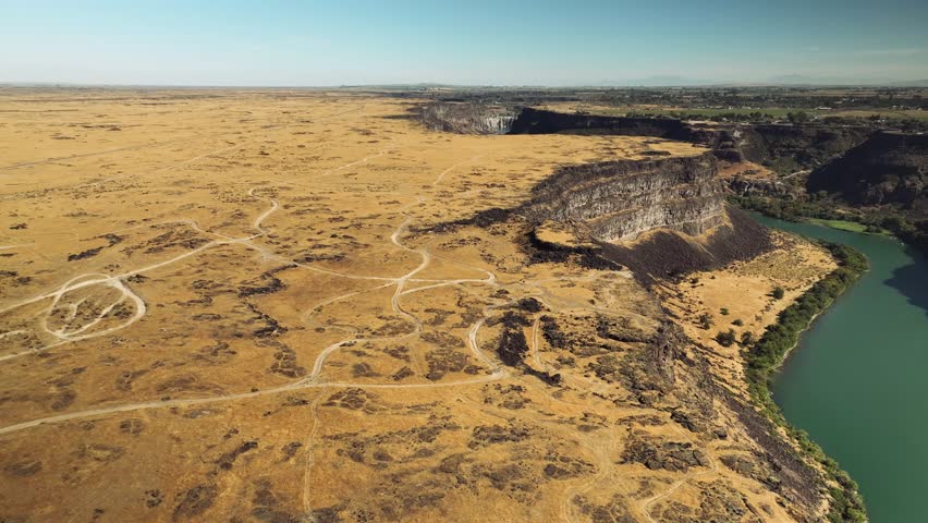 Aerial drone view of Snake River Canyon with Perrine Bridge, Twin Falls Idaho USA